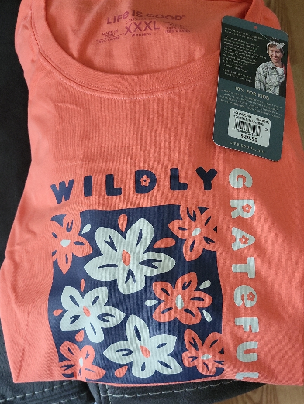 Life Is Good Coral Short-Sleeve 'Wildly Grateful' Floral Graphic Tee
